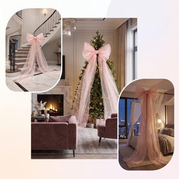 Fzsteel Pearl Mesh Christmas Bow 1Pc Christmas Tree Decoration Holiday Party Indoor Outdoor Home Wall Door Decor Festive Winter Celebration