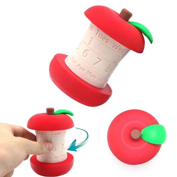 Fzsteel Perpetual Desk Calendar With Rotating Fruit Core Design, Manual Month Date Adjustment For Home Office Decor, Durable Premium Material