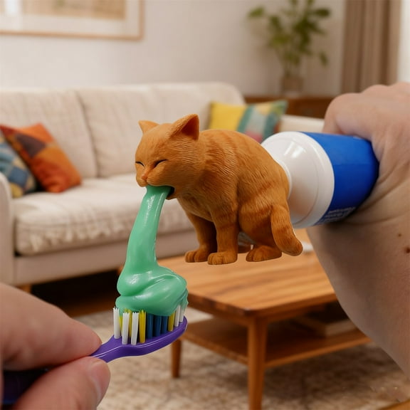 Fzsteel Pet Toothpaste Dispenser With Whimsical French Bulldog & Cat Design, Novelty Home Decor, Durable PVC Material, Simulated Paste Effect For Daily Use