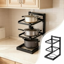 Fzsteel Pot Rack Organizer 3-Tier Adjustable Kitchen Cabinet Storage Shelf Under Sink, 43x27cm Iron Space-Saving Cookware Organizer for Pots Pans Utensils