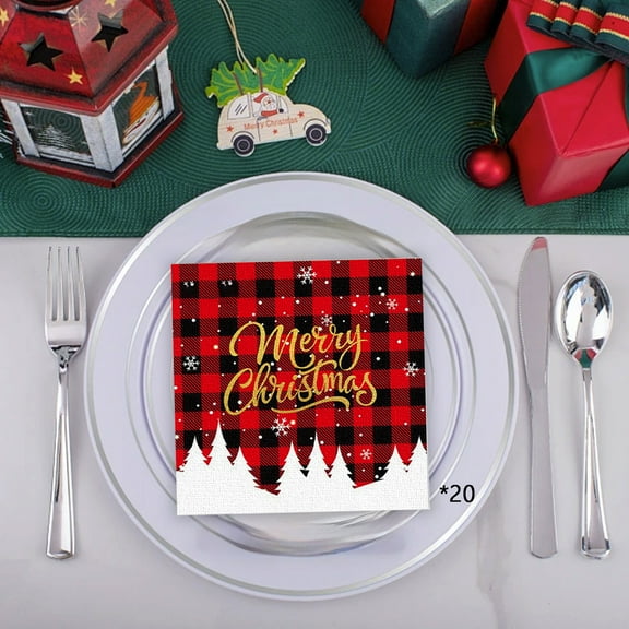 Fzsteel Premium Christmas Plaid Napkins 20-Pack - 16.5x16.5 Inch Durable Paper Towels for Holiday Party Decorations, Red Design, 100g