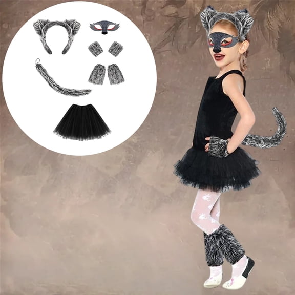 Fzsteel Realistic Wolf Costume Set with Ear Headband Tail and Gloves for Halloween Parties, Complete Dress Up Kit for Men Women Kids