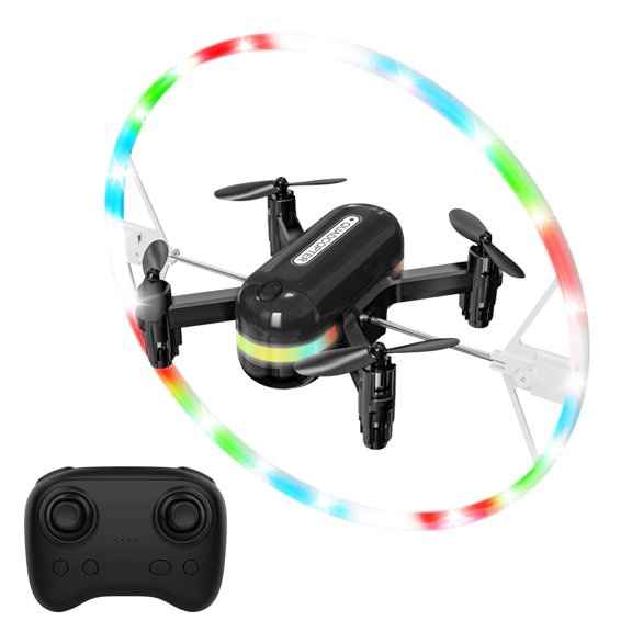 Fzsteel Rechargeable RC Drone With Rotating LED Lights for Teens One-Key Start Altitude Hold Headless Mode Remote Control Flying Toys Gifts for Beginners