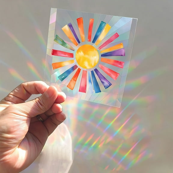 Fzsteel Removable PVC Decorative Sticker Waterproof Static Cling Film with Rainbow Prisms Light Effect 10.4x10.4cm Reusable Holiday Window Decals