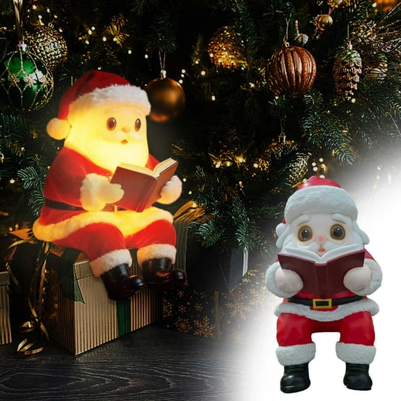 Fzsteel Santa Claus Reading Desktop Nightlight Ornament, Warm White LED Desk Decor for Holiday Home Office Decoration, Durable Festive Gift Idea
