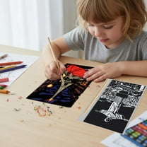 Fzsteel Scratch Art Paper For Kids Adults Stress Relief & Mindfulness Art Therapy Kit 12 Sheets With 1 Tool 15.6x7x0.5cm