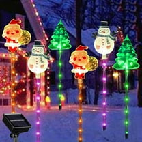 Fzsteel Solar Christmas Lights Outdoor Decorations With Moving Santa Snowman Reindeer, 6-Pack Waterproof Solar Powered LED String Lights For Holiday Courtyard Tree Garden Patio