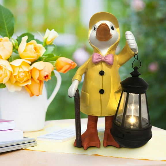 Fzsteel Solar Garden Decor Raincoat Duck Figurine with Solar Powered Light, Resin Outdoor Yard Art for Patio, Lawn, Gift for Family Friend Neighbor