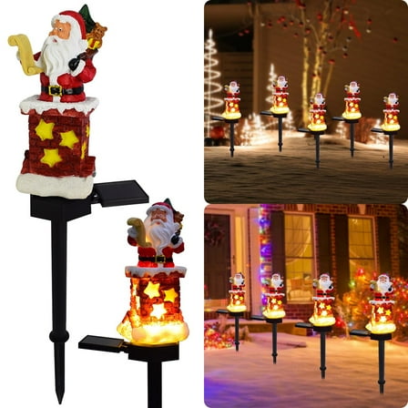 Fzsteel Solar-Powered Christmas Garden Lights with Hand-Painted Santa Claus for Festive Outdoor Decor