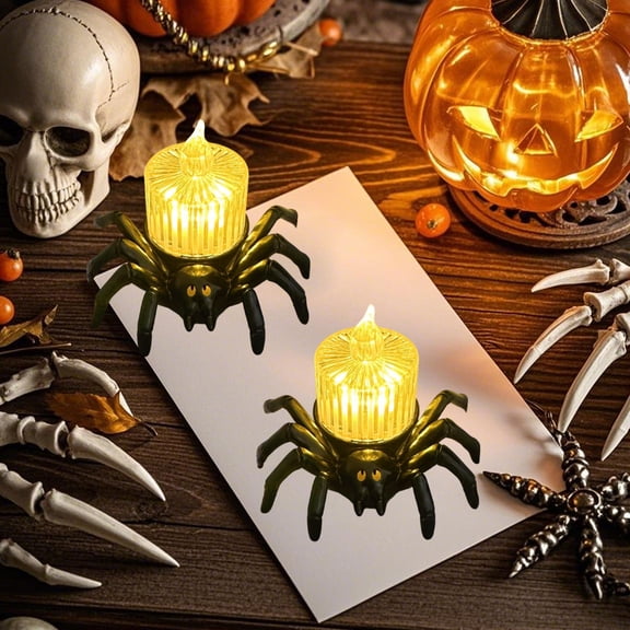 Fzsteel Spooky Spider LED Candle Light – Halloween Decoration, Realistic Araneid Base with Flickering Flame, Safe Flameless Glow, 3.15x2.95x2.56 Inches