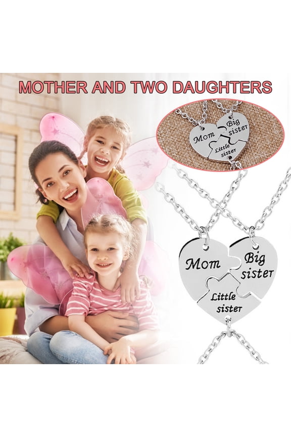 Stainless Steel Personalized Heart Puzzle Necklace for Family - 3 Piece Mother Daughter Jewelry Set - Gift for Her on Anniversary Birthday Valentine's