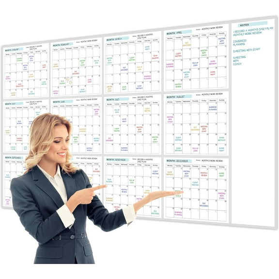 Fzsteel Super Sized Dry Erase Wall Calendar For Monthly Planning - No Dates Layout With 10 Reusable Circular Stickers, 5ml