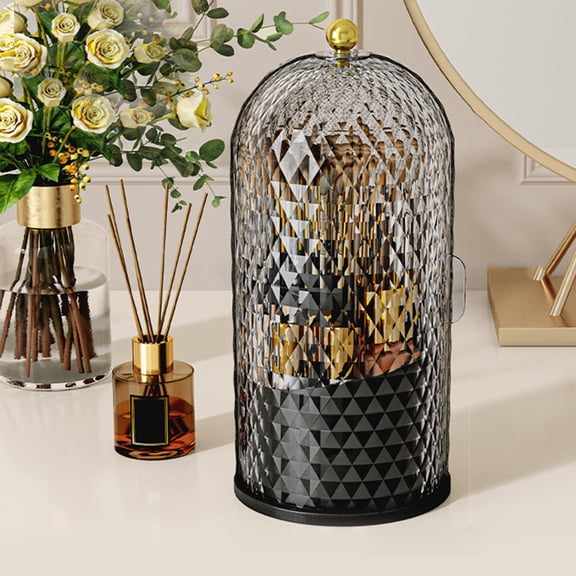 Fzsteel Textured 360° Rotating Makeup Organizer with Dustproof Lid – Desktop Storage Solution, Easy Access to All Items, Multiple Compartments for Organization