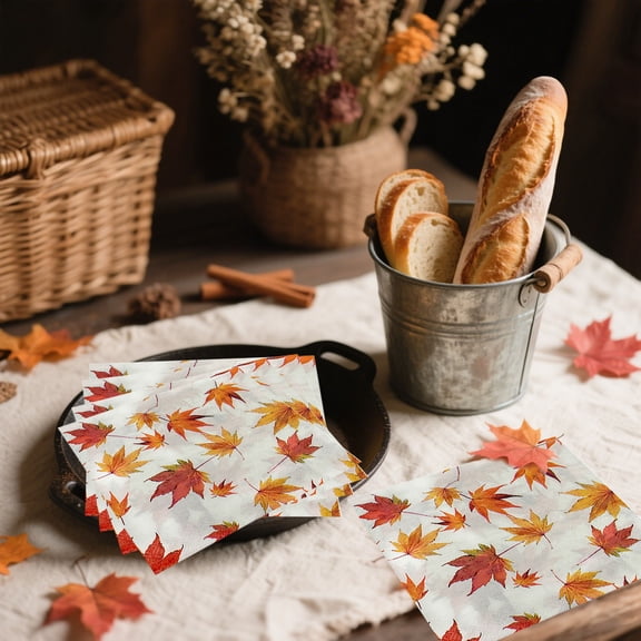 Fzsteel Thanksgiving Maple Leaf Print Napkin Paper Set 20 Pcs 13.0 Inches Fall Autumn Party Dining Table Home Kitchen Festive Decoration Supply
