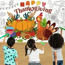 Fzsteel Thanksgiving Tablecloth Waterproof Kids Coloring Jumbo Poster With Autumn Turkey Pumpkin Decoration For Family Art Activity Oversized Wallpaper