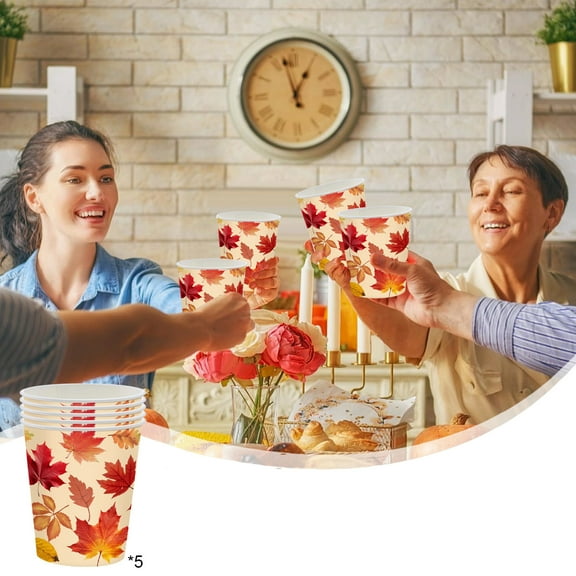 Fzsteel Thanksgiving Tableware Set With Maple Leaf Patterns for Party Decoration, 25-Piece Durable Disposable Tableware for Festive Gatherings