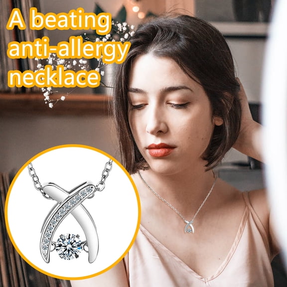 Fzsteel Twinkling Heart Necklace with Rotating Crystal Pendant Valentine's Day Gift Copper Jewelry for Women