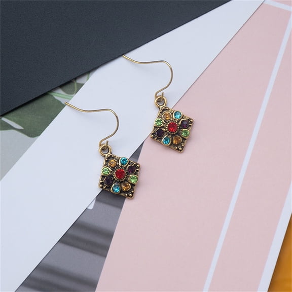 Fzsteel Vintage Bohemian Ethnic Geometric Earrings with Colored Diamond and Sequins for Women Fashion Jewelry Party Wedding Gift Idea
