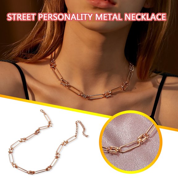 Fzsteel Vintage Grid Pattern Lock Necklace with Electroplated Alloy, Compact and Lightweight Design for Street Personality Trend in Women's Fashion Jewelry