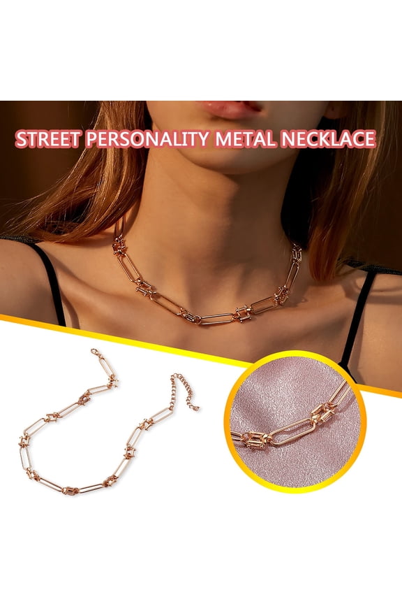 Vintage Grid Pattern Lock Necklace with Electroplated Alloy, Compact and Lightweight Design for Street Personality Trend in Women's Fashion Jewelry