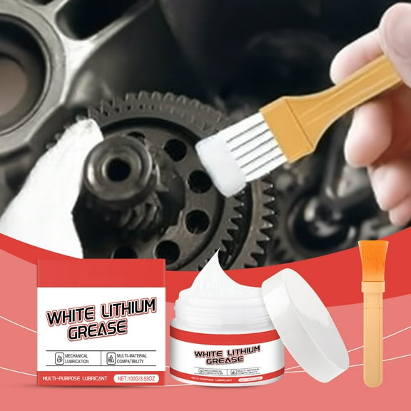 Fzsteel White Lithium Grease Multi-Purpose Lubricant With Brush For Hinges, Bearings, Garage Doors - Long-Lasting Rust Protection, Waterproof & Heat Resistant Formula