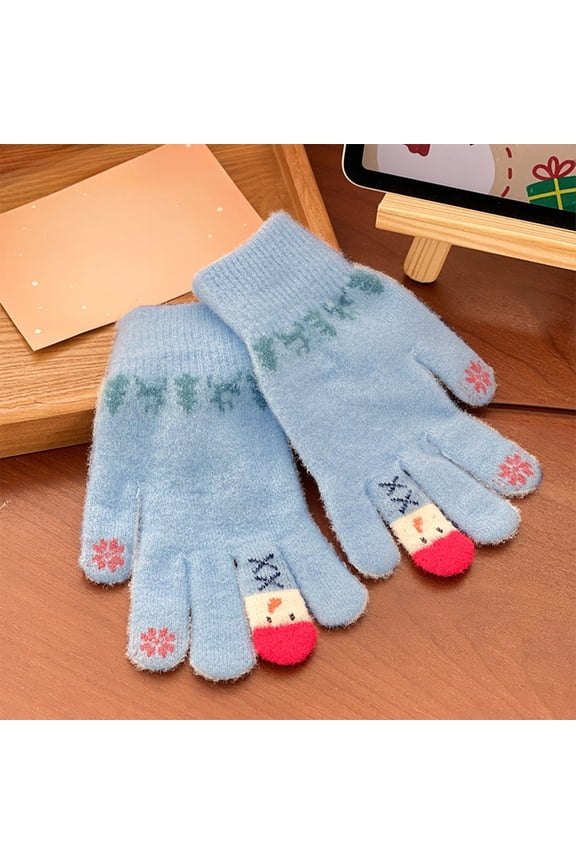 Winter Touchscreen Gloves for Women & Men - Festive Snowman Design Warm Split Finger Knitting for Indoor Outdoor Activities