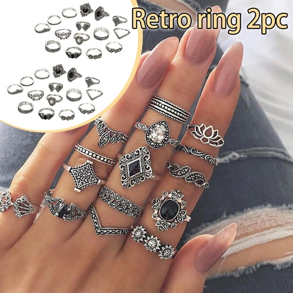 Fzsteel Women's Bohemian Stackable Knuckle Rings Set - 30 Pieces in 2 Packs with Multiple Sizes, Hollow Carving Design for Fashionable Layering and Gift Giving