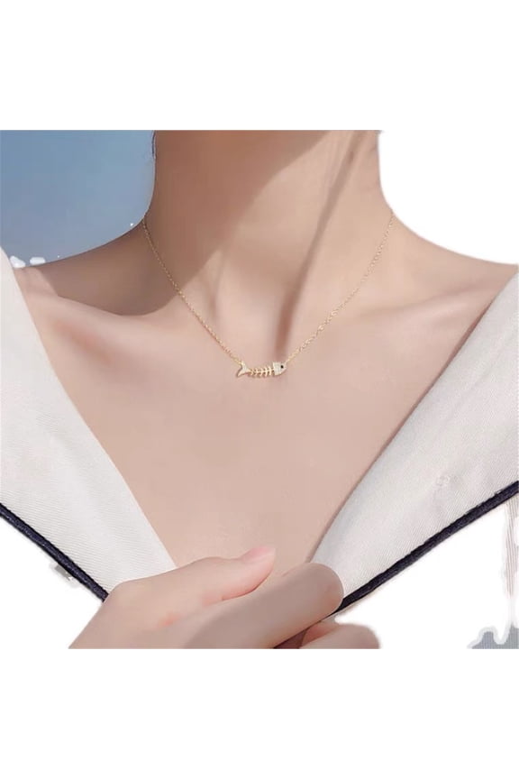Women's Fashion Fishbone Pendant Necklace, Personalized Clavicle Chain Jewelry, Compact and Elegant Design, Perfect for Gifts Advertising Promotion Business Holiday Birthday