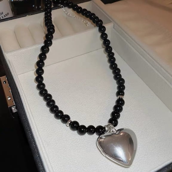 Fzsteel Women's Glass Ball Love Pendant Necklace with Collarbone Chain Unique Design Romantic Gift for Valentine's Day Birthday Anniversary