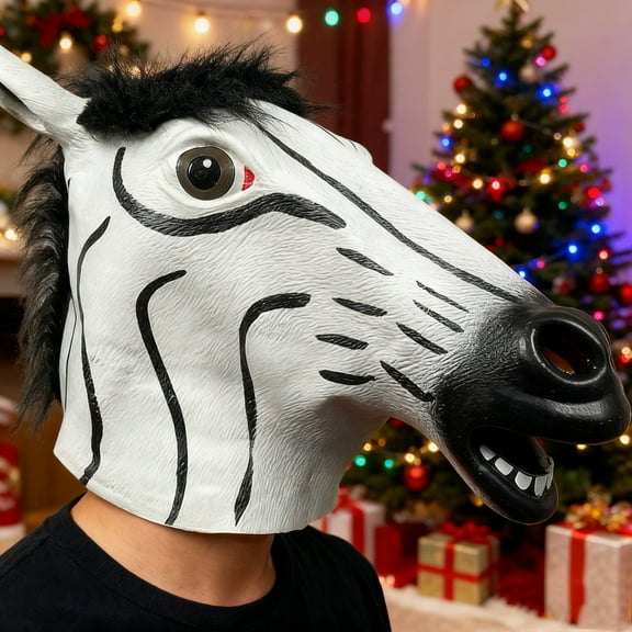 Fzsteel Zebra Head Mask for Halloween Parties and Live Streaming with Comfortable Rubber Design for Adults and Kids
