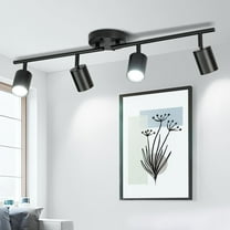 Fzzerow LED 4 Light Track Lighting Kit, Black 4 Way Ceiling Spot Lighting, Flexibly Rotatable Head for Kitchen, Living Room, Bedroom, UL, GU10 Bulb Not Included