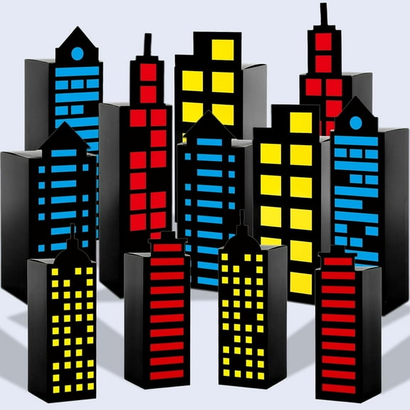 G 12Pcs Skyscraper City Party Favor Boxes for Super Themed Hero Party Decorations City Skyline Buildings Treat Boxes Super Themed Hero Party Candy Goodies Boxes for Boys Girls Birthday Party Supplies