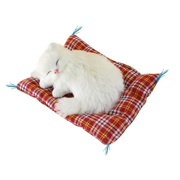 G 17Cm White Sleeping Cat Plush Simulation Toy With Sound Cloth Mat Realistic Kitten Doll For Kids Play