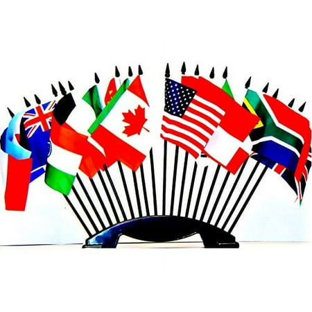 G-20 (Group of 20) WORLD FLAG SET with BASE--20 Polyester 4"x6" Flags, One Flag for Each Country in in the G-20, 4x6 Miniature Desk & Table Flags, Small Mini Stick Flags