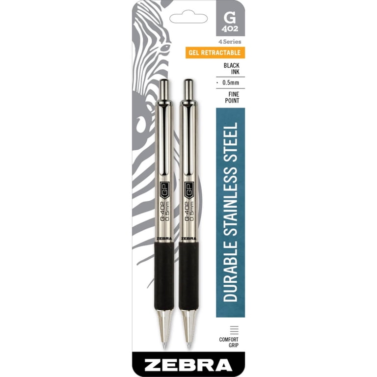 Zebra Stainless Steel Retractable Gel Pen, Fine Point 0.5mm Black
