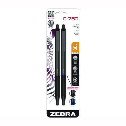 G-750 Gel Pen, Retractable, Medium 0.7 mm, Black; Blue Ink, Black Barrel, 2/Pack | Bundle of 5