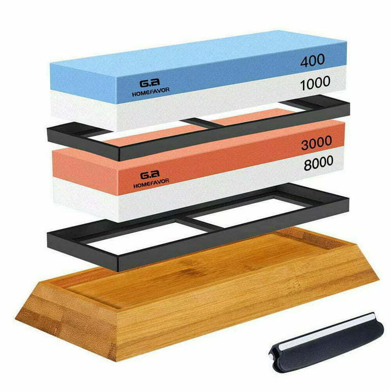 Knife Sharpening Stone Set, HMPLL Whetstone Knife Sharpener Stone Set 4  Side Grit 400/1000 3000/8000, Professional Include Non-Slip Bamboo Base,  Leather Strop, Flattening Stone & Angle Guide - Yahoo Shopping
