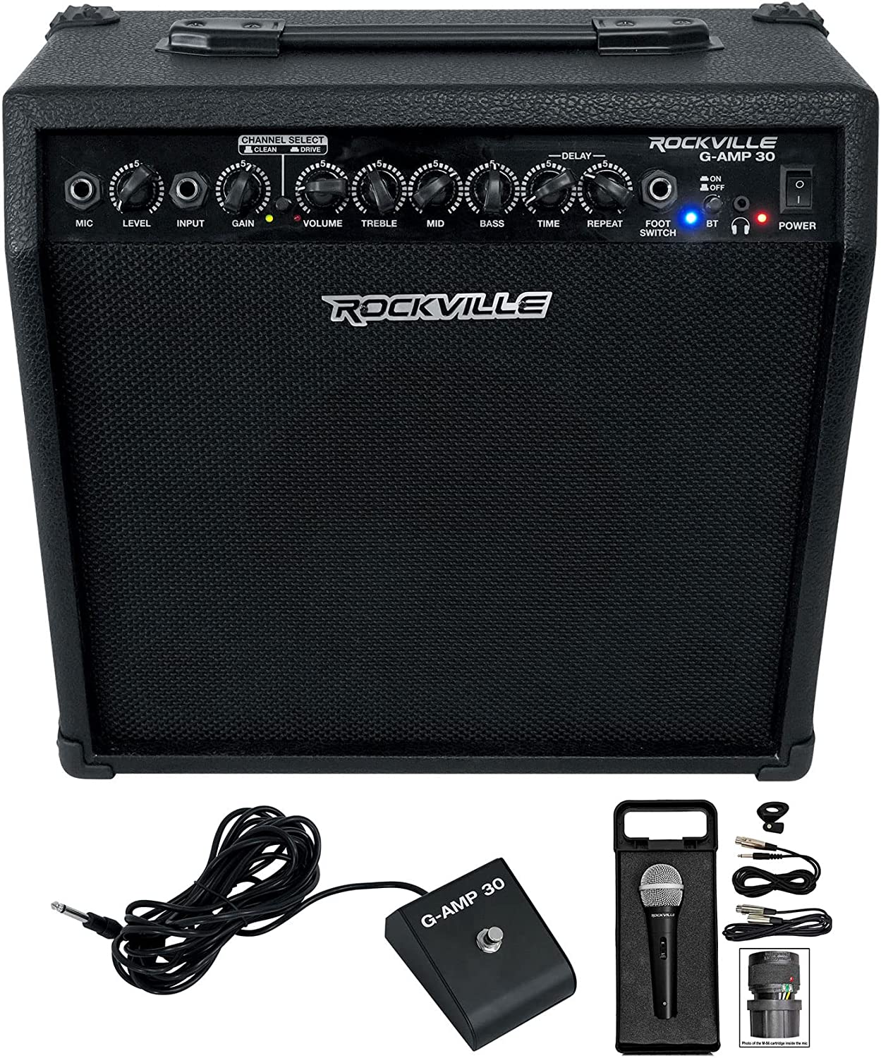 GAMP 30 Watt Guitar Combo Amplifier Amp w/Bluetooth+Footswitch+Mic