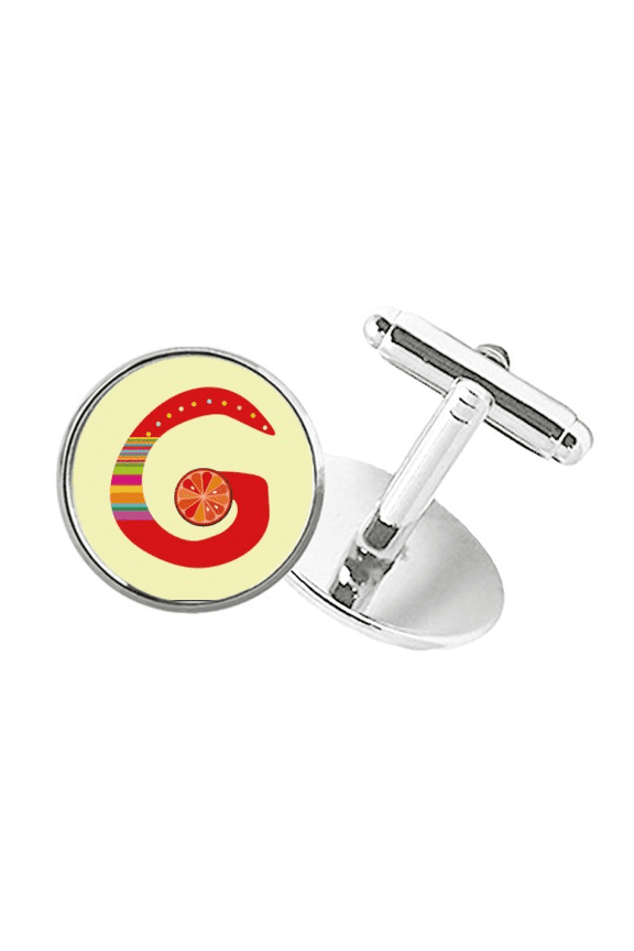 G Alphabet Orange Fruit Cute Pattern Round Button Cuff Clip Stud Cufflinks