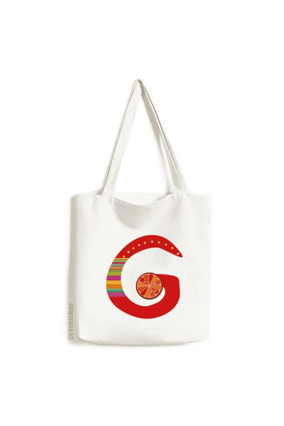 G Alphabet Orange Fruit Cute Pattern Tote Canvas Bag Shopping Satchel Casual Handbag
