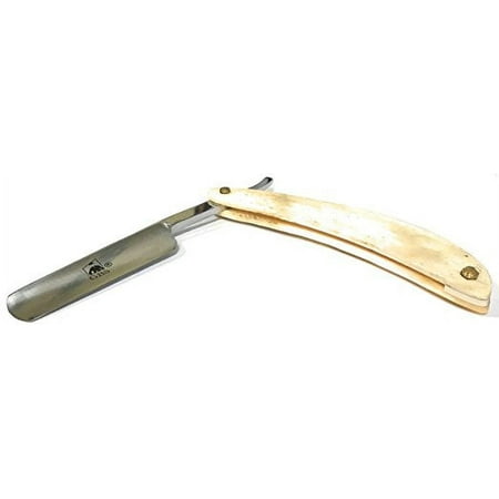 G.B.S Carbon Steel Cut Edge Throat Straight Blade Horn Ivory Razor 5/8" Half Hollow Effortless Glide No Crack or Chip Classic Vintage Style Pre Sharpened Grooming Pain-Free Durable, Handy