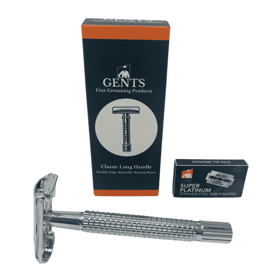 G.B.S Classic Double Edge Long Handle Manual Razor with 10 Stainless Steel Blades