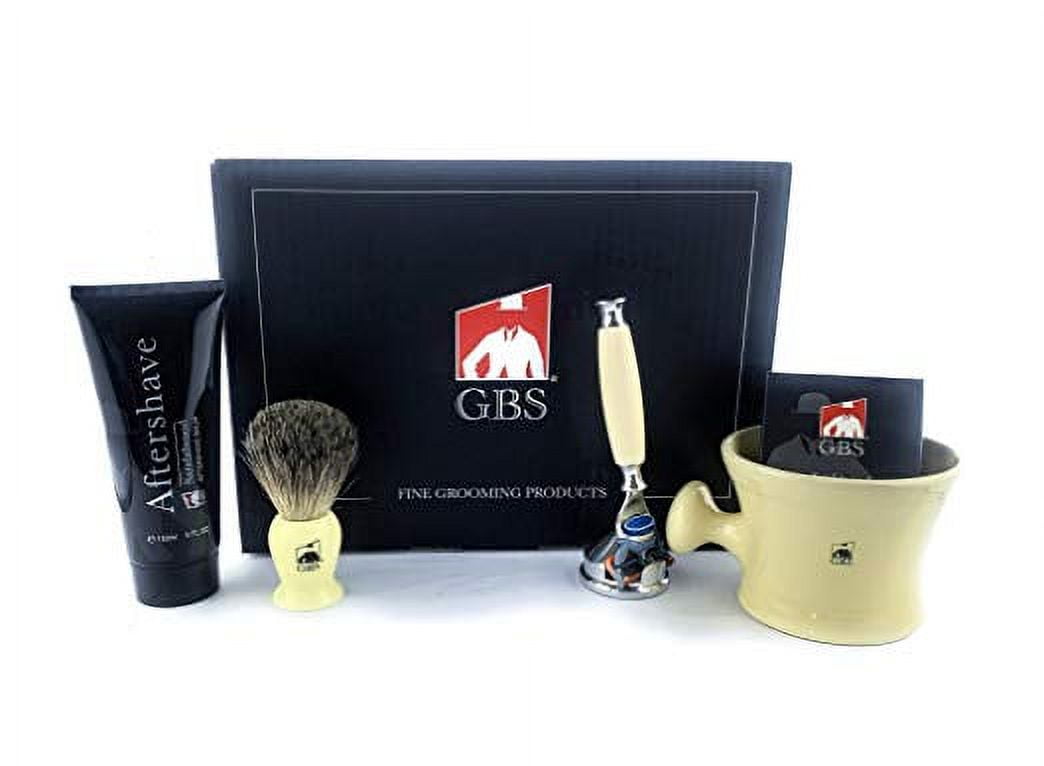 G.B.S Men’s Shaving Set- 5 Blade Razor, Ceramic Ivory Shaving Mug ...