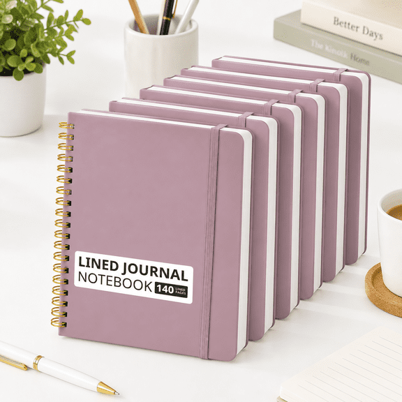 G-Boho Purple A - 6 Pack Lined Hardcover Spiral A5 Journal Notebooks