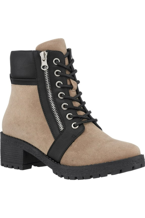 G.C. SHOES Womens Beige Color Block Lace Up Cushioned Taylor Round Toe Block Heel Zip-Up Boots Shoes 7.5