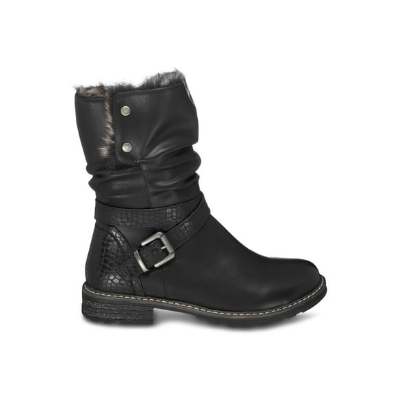 G.C. SHOES Womens Black Sherpa Slip Resistant Buckle Accent Round Toe Snow Boots 8