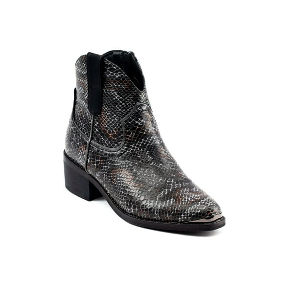 G.C. SHOES Womens Black Snake Print Pull Tabs Cushioned Comfort Stax Almond Toe Block Heel Zip-Up Western Boot 8.5