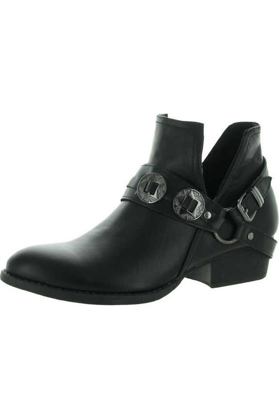 G.C. SHOES Womens Black Western Inspired Cushioned Buckle Accent Elisa Almond Toe Block Heel Slip On Booties 9