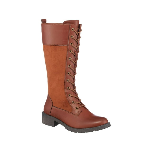 G.C. SHOES Womens Brown Lace-Up Slip Resistant Comfort Hanker Round Toe Block Heel Zip-Up Combat Boots 8.5