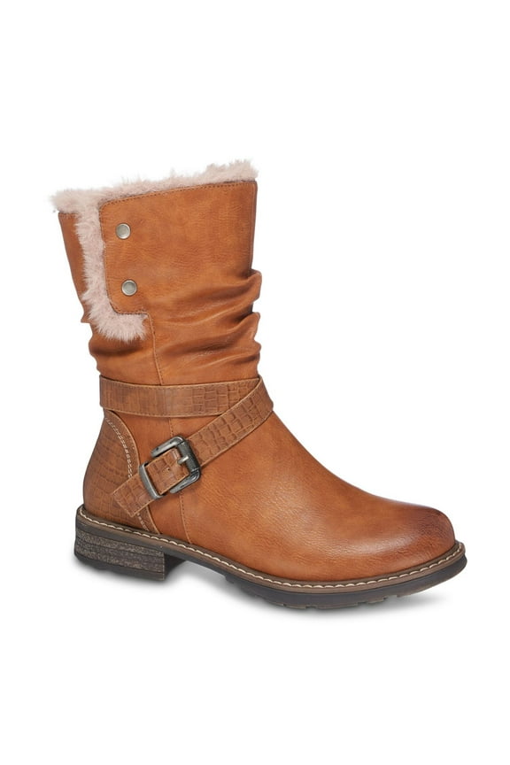 G.C. SHOES Womens Brown Sherpa Slip Resistant Buckle Accent Round Toe Snow Boots 7